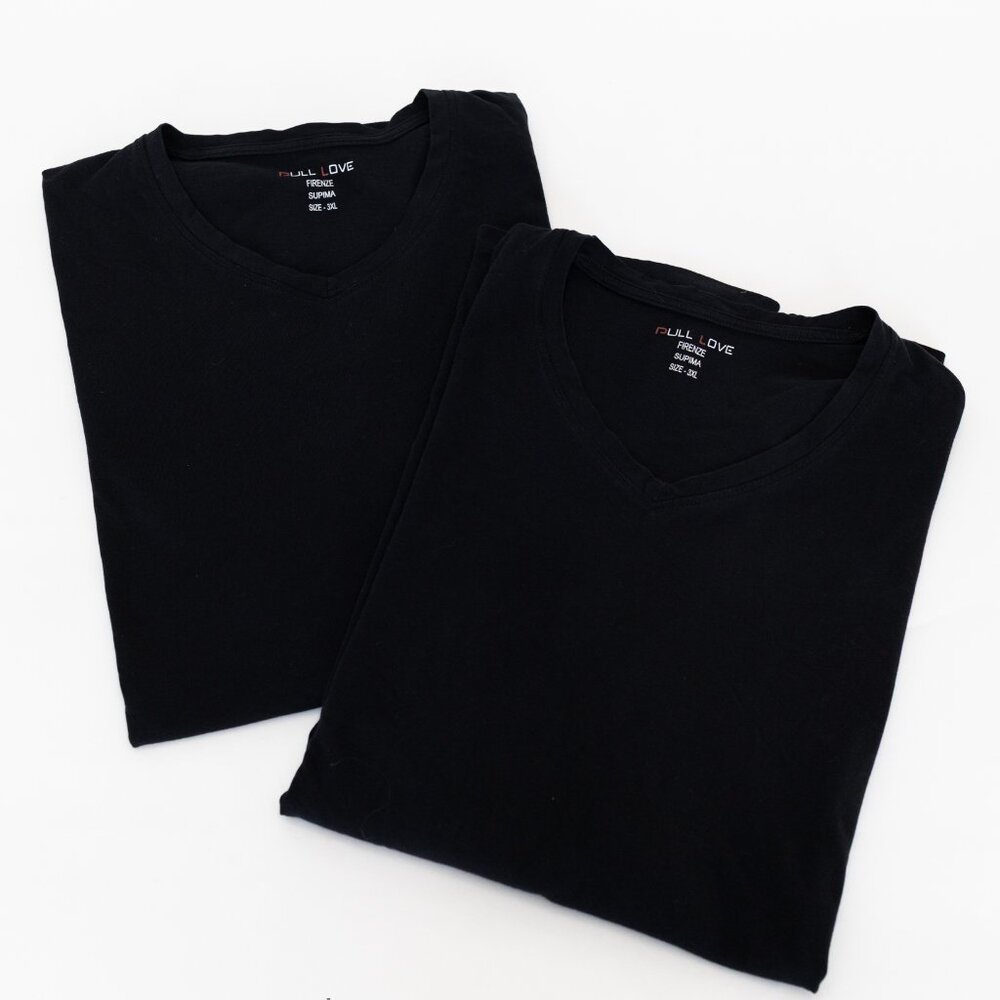 Set of 2 Supima Cotton Mens 3XL V-neck T-shirt Black Firenze Italian Classic Tee - Picture 3 of 9